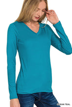 Load image into Gallery viewer, Brushed Microfiber Long Sleeve V Neck Tee - Available in 4 Colors