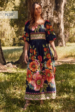 Load image into Gallery viewer, Floral Border Printed Maxi Dress - Navy Multi - Plus Size