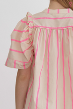 Load image into Gallery viewer, Pink - Striped Short Sleeve V Neck Top