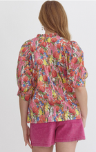 Load image into Gallery viewer, Floral V Neck Puff Sleeve Top - Plus Size