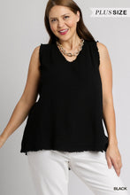 Load image into Gallery viewer, Black Sleeveless V Neck Frayed Top - Plus Size