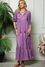 Load image into Gallery viewer, Purple Print Puff Sleeve Maxi Dress