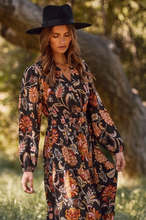 Load image into Gallery viewer, Long Sleeve Floral Midi Dress - Black