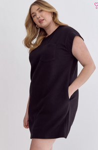 Textured Round Neck Dress - Black - Plus Size - ONLY 1 SIZE Left!  Size 1X