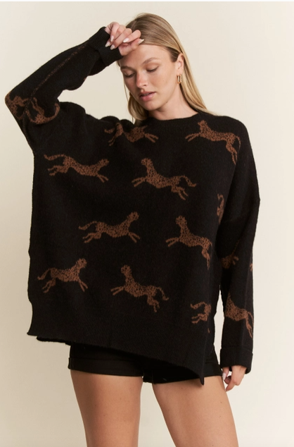 Cheetah Design Knit Sweater - Regular & Plus Sizes