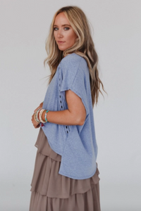 Camden Lace V Neck Top - Denim