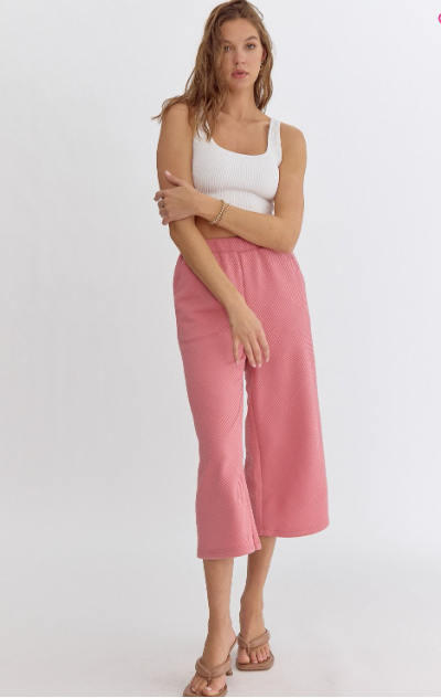 Textured Wide Leg Pants - Coral Pink - Regular & Plus Sizes