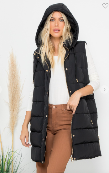 Hand Stuffed Silky Polyfill Puffer Vest - Black