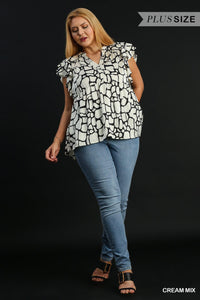 Cream Mix - Two Tone Animal Print Top - Plus Size