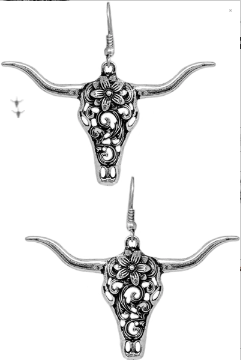 Western Paisley Filigree Cutout Steer Head Earrings
