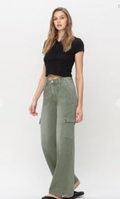 Load image into Gallery viewer, Olivia - High Rise Utility Cargo Wide Leg Jean - Army Green