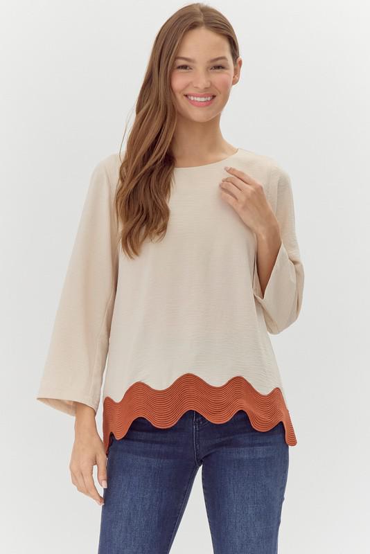 Solid Top with Contrasting Swirl Hem