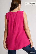 Load image into Gallery viewer, Magenta Sleeveless V Neck Frayed Top - Plus Size