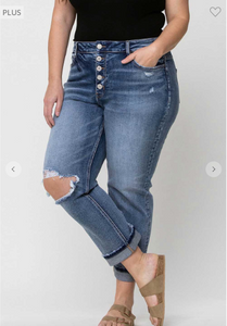 High Rise Cuffed Boyfriend Jeans - Plus Size