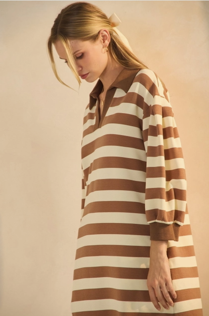 Striped Ottoman Dress - Olive - Plus Size