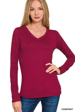 Load image into Gallery viewer, Brushed Microfiber Long Sleeve V Neck Tee - Available in 4 Colors