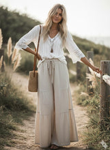 Load image into Gallery viewer, Natural - Linen Blend Tiered Wide Leg Palazzo Pants