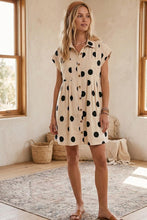 Load image into Gallery viewer, Polka Dot Button Down Pleated Poplin Dress - Cream/Black