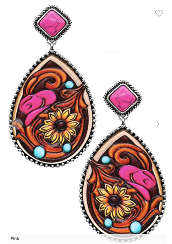 Western Gemstone Paisley Flower Cowboy Hat Earrings