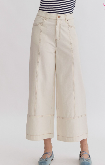 Ivory Denim High Waisted Wide Leg Bottoms