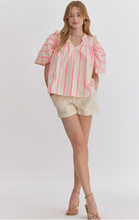 Load image into Gallery viewer, Pink - Striped Short Sleeve V Neck Top