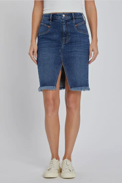 High Rise Midi Denim Skirt