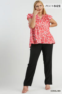 Coral Mix - Two Tone Animal Print Top - Plus Size