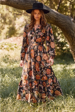 Load image into Gallery viewer, Long Sleeve Floral Midi Dress - Black
