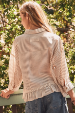 Load image into Gallery viewer, Striped Cropped Button Up Shirt with Ruffle Hem Detail - Plus Size
