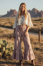 Load image into Gallery viewer, Stone Washed Woven Tiered Ruffle Wide Leg Pants
