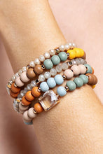 Load image into Gallery viewer, 5 Layered Wood Bead Bracelet with Glass Charm