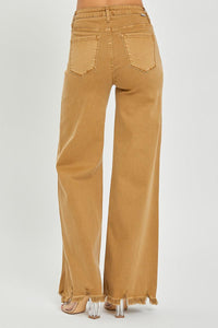 Mocha - High Rise Wide Leg Frayed Hem Pants