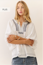 Load image into Gallery viewer, Embroidered V Neck Top - Plus Size