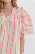 Load image into Gallery viewer, Pink - Striped Short Sleeve V Neck Top