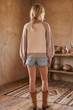 Load image into Gallery viewer, Color Block Henley Sweater - Taupe/Cream