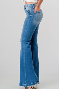 PETITE Distressed Super High Rise 70's Inspired Flare Jeans