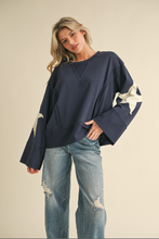 Load image into Gallery viewer, Star Patch Wide Sleeves Top - Navy