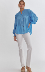 V Neck Button Up Top - French Blue