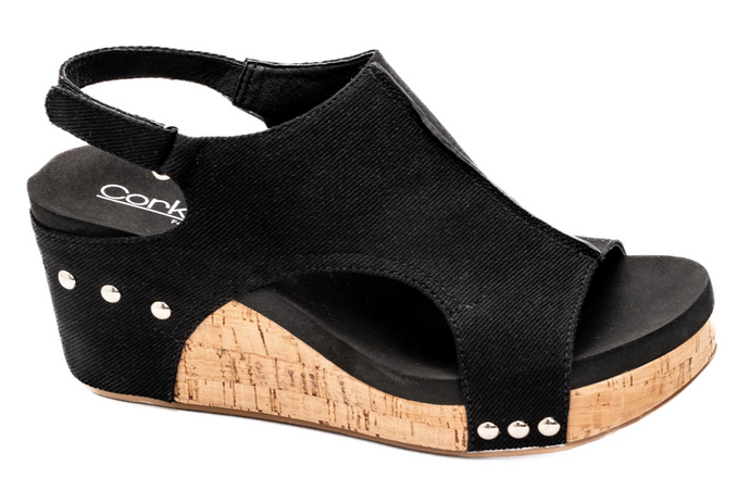 Black Canvas Carley Wedge Sandals by Corkys