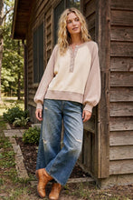 Load image into Gallery viewer, Color Block Henley Sweater - Taupe/Cream
