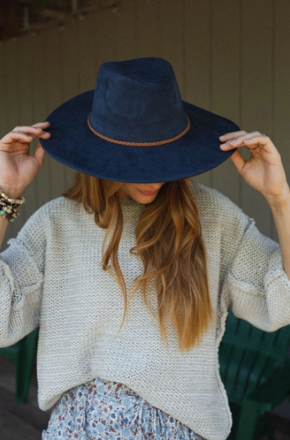 Arizona Braided Wide Brim Hat - Navy