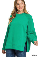 Load image into Gallery viewer, Scuba Round Neck Pullover with Side Slits - Kelly Green