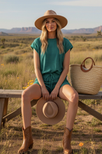 Load image into Gallery viewer, Striped Knit Short Sleeve Top and Shorts Set - Green/Teal Combo