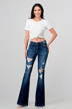 Load image into Gallery viewer, PETITE Distressed Mid Rise Stretch Flare Jeans