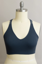 Load image into Gallery viewer, Blue Grey - Seamless Front Lace Racerback Bralette - Plus Size