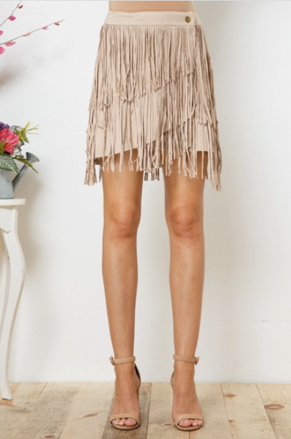 Beige Faux Suede Studded Fringe Skirt - ONLY SMALL & MEDIUM LEFT!
