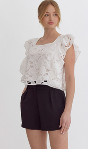 Lace Floral Square Neck Sleeveless Top