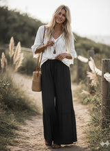 Load image into Gallery viewer, Black - Linen Blend Tiered Wide Leg Palazzo Pants