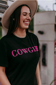 Black - 3D "Cowgirl" Sequin Embroidered Tee