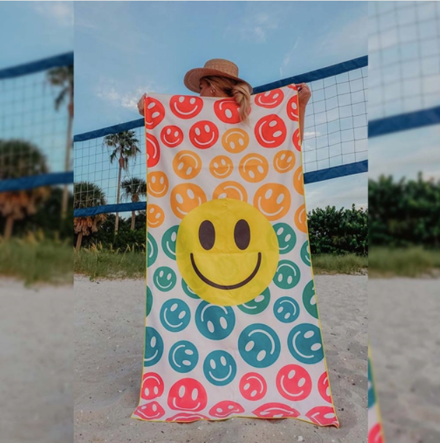 Happy Face Repeat Pattern Beach Quick Dry Towel